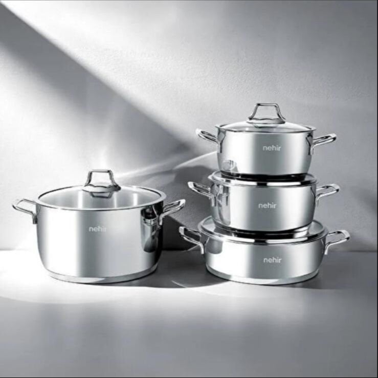 NEHİR SİLVER ÇELİK TENCERE SETİ 8 PARÇA 18-20-24-24