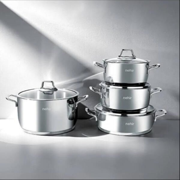 NEHİR SİLVER ÇELİK TENCERE SETİ 8 PARÇA 18-20-24-24