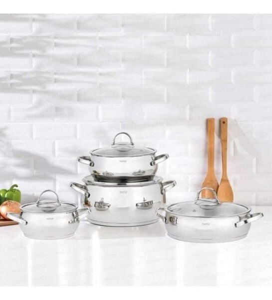 NEHİR SİLVER ÇELİK TENCERE SETİ 8 PARÇA 18-20-24-24