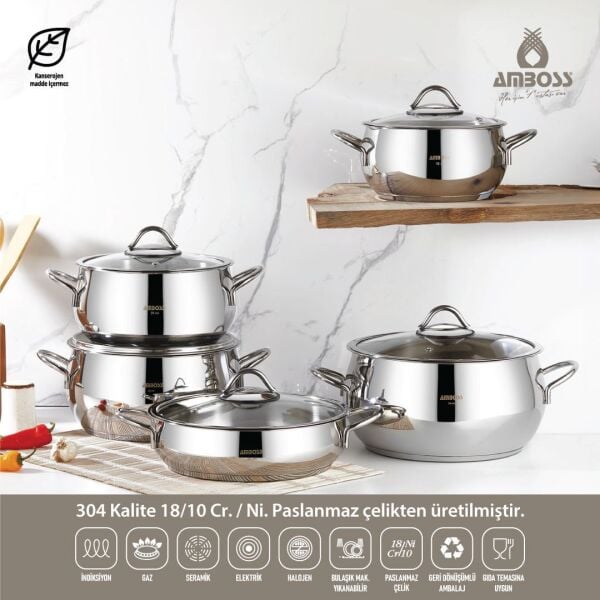 AMBOSS MOON 10 PARÇA ÇELİK TENCERE SETİ 18-20-22-24-24