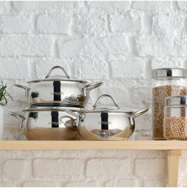 EMSAN CEMRE MİDİ ÇELİK TENCERE SETİ 14-16-18 GÜVEÇ MODEL