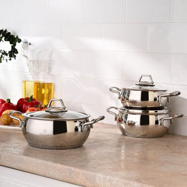 EMSAN CEMRE MİDİ ÇELİK TENCERE SETİ 14-16-18 GÜVEÇ MODEL