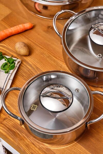 EMSAN CEMRE MİDİ ÇELİK TENCERE SETİ 14-16-18 GÜVEÇ MODEL