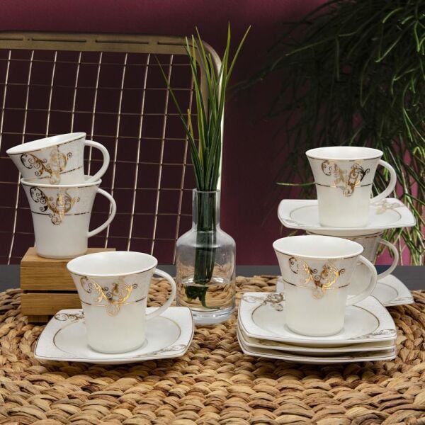 GÜRAL PORSELEN CAROLINE KAHVE FİNCAN SETİ 6 KİŞİLİK