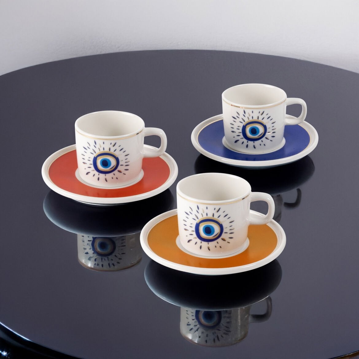 GÜRAL PORSELEN MENTAL KAHVE FİNCAN SETİ 6 KİŞİLİK NAZAR BONCUKLU