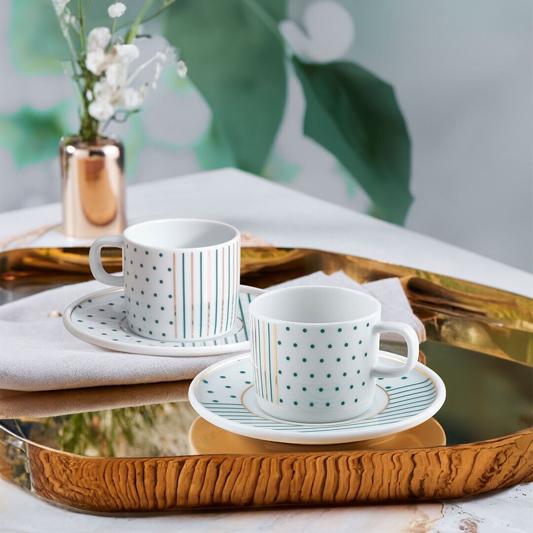 GÜRAL PORSELEN MENTAL KAHVE FİNCAN SETİ 6 KİŞİLİK PUANTİYELİ