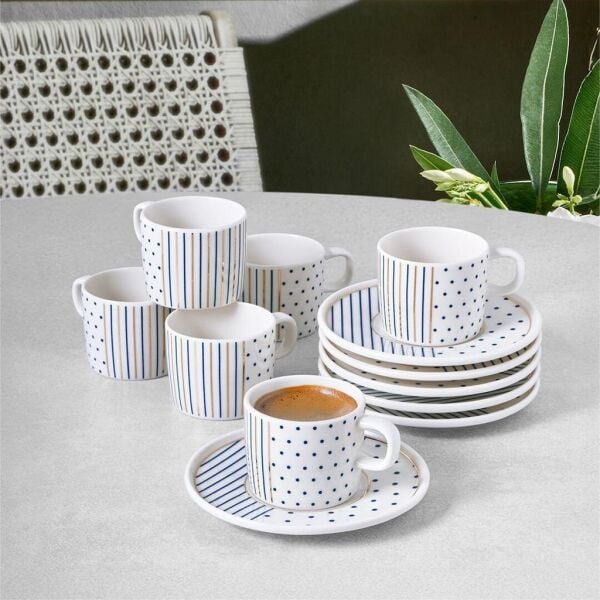 GÜRAL PORSELEN MENTAL KAHVE FİNCAN SETİ 6 KİŞİLİK PUANTİYELİ