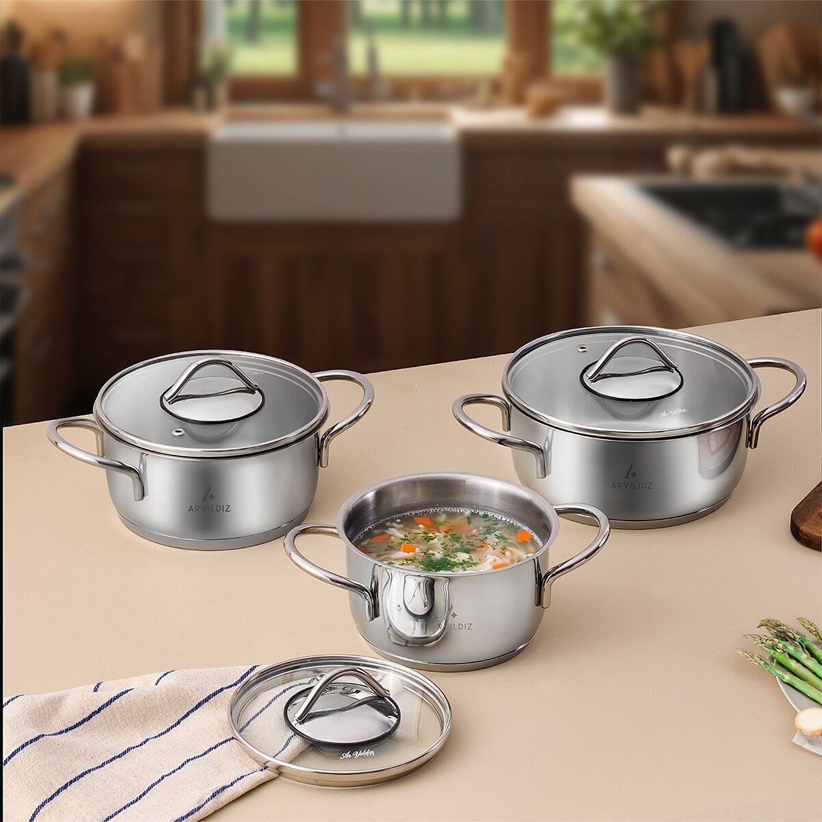 ARYILDIZ SOLO 6 PARÇA MİDİ ÇELİK TENCERE SETİ 14-16-18