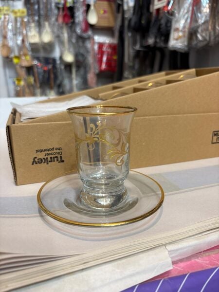 ABKA CAM KULPSUZ YALDIZLI ÇAY SETİ 6 KİŞİLİK 12 PARÇA